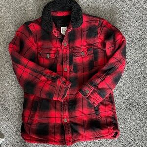 GAP Kids Red & Black Plaid Sherpa Collar Jacket